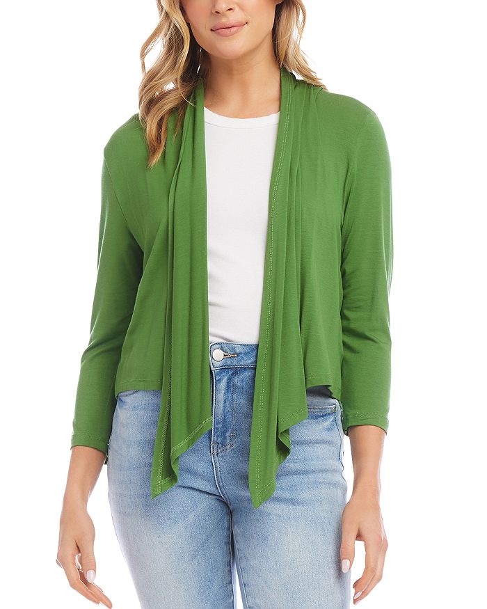 Women's Draped Open Front Cardigan - Lightweight Knit, Olive Green, Size XL (WSK850)