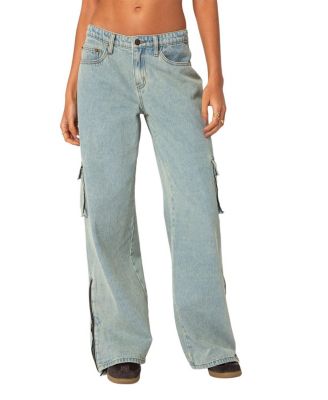 Edikted Andi Low Rise Cargo Jeans In Light Blue