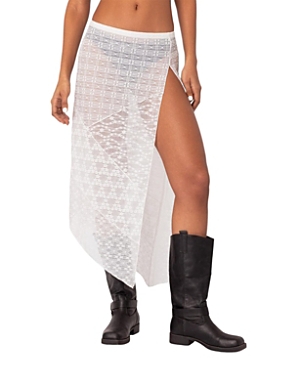 Shop Edikted Sheer Patchwork Lace Maxi Skirt In White