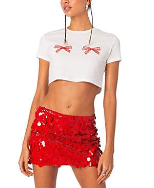 Edikted Bowie Embroidered Cropped Tee In White