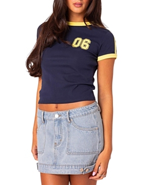 Edikted Kassidy Contrast Stretch Cotton Graphic Ringer T-shirt In Navy