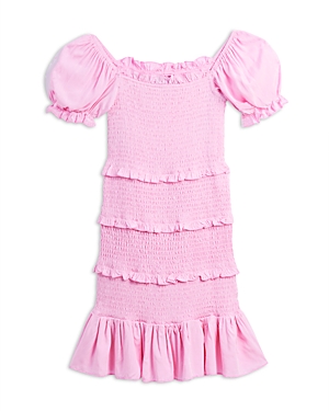 Shop Katiejnyc Girls' Laila Puff Sleeve Tiered Smocked Dress - Big Kid In Pink