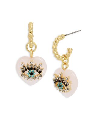 Kurt Geiger London Signature Evil Eye Heart Charm Huggie Hoop Earrings