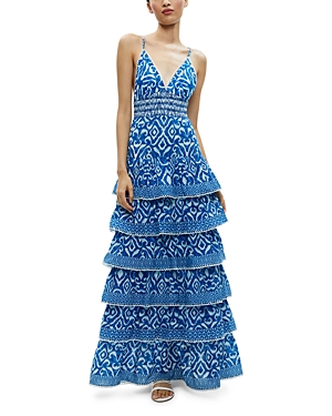 Shop Alice And Olivia Imogene Tiered Maxi Dress In French Blue