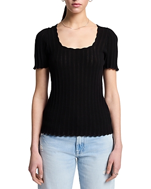 Shop 7 For All Mankind Scalloped Edge Top In Black