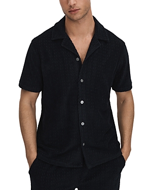 Shop Reiss Bay Cuban Cable Towel Shirt In Navy