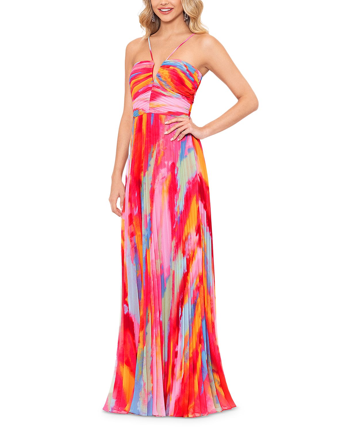 Aqua Pleated Gown - Exclusive
