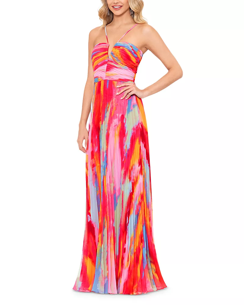 Aqua Pleated Gown - Exclusive