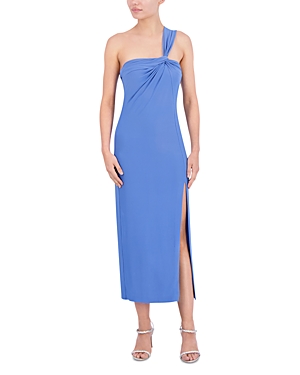 Shop Bcbgmaxazria Asymmetric Midi Dress In Palace Blue