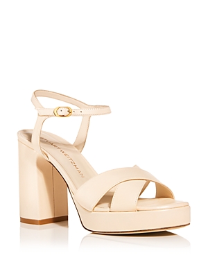 Stuart Weitzman Dayna Leather Crisscross Platform Sandals In Seashell
