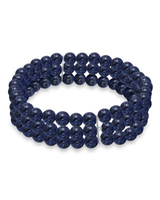 Aqua Gemstone Beaded Triple Row Stretch Bracelet - Exclusive