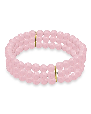 Shop Aqua Gemstone Beaded Triple Row Stretch Bracelet - 100% Exclusive In Rose Quartz/gold