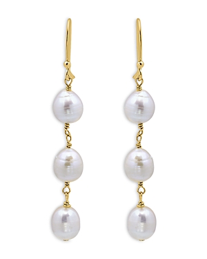 Shop Aqua Cultured Freshwater Pearl Triple Drop Earrings In 18k Gold Plated Sterling Silver - 100% Exclusive In White/gold