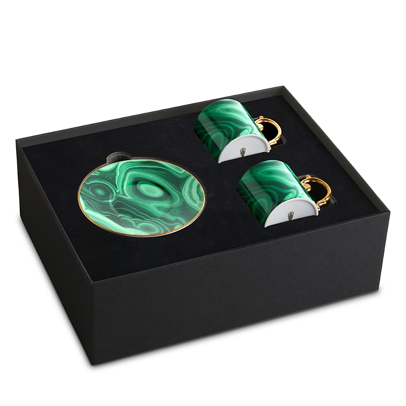 L'objet Malachite 4-piece Espresso Cup & Saucer Set In Malachite