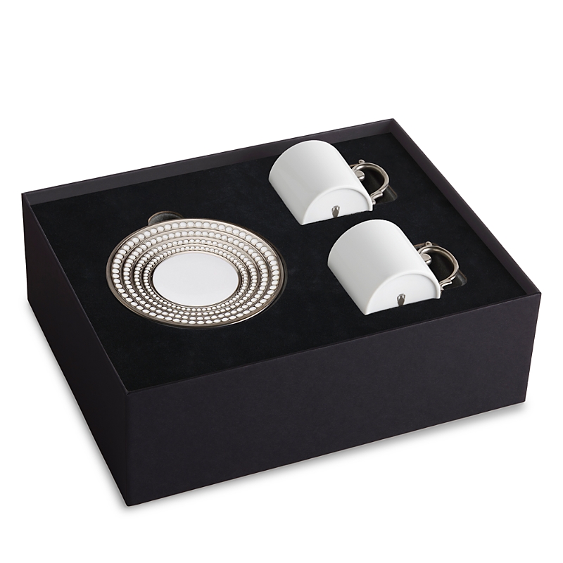 L'objet Perlee Silver 3-piece Espresso Cup & Saucer Set In Platinum