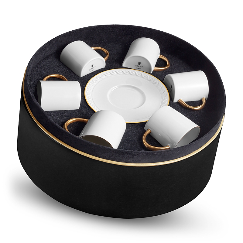 L'objet 6-piece Soie Tressée Espresso Cup & Saucer Set In Gold