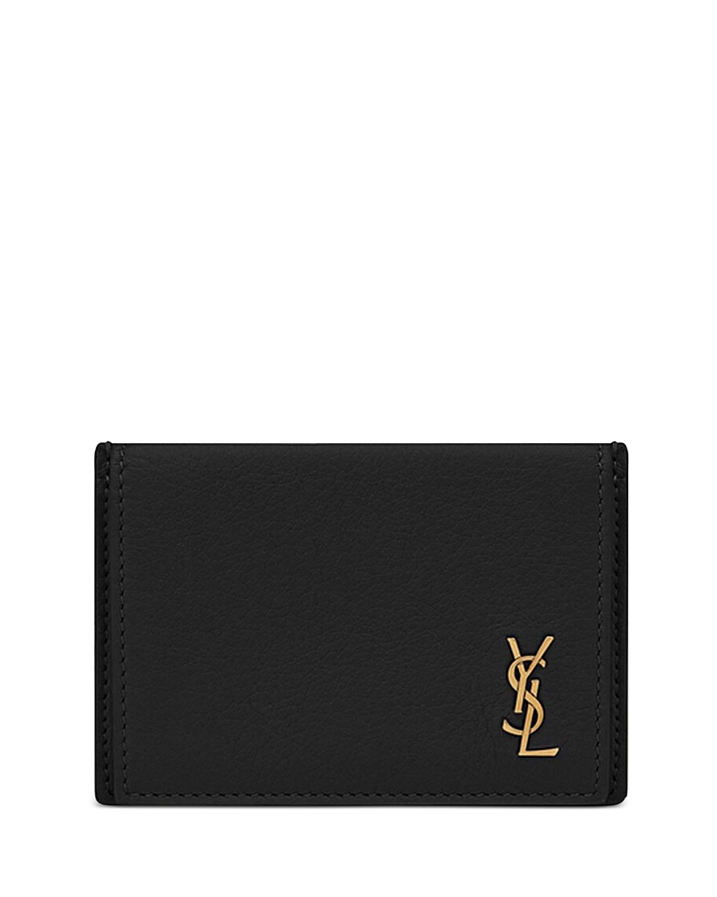 Saint Laurent Tiny Cassandre Card Case In Grained Leather
