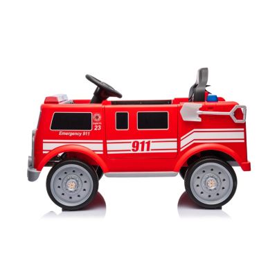  Fire Truck 12V Ride-On 3-8y: Sprinkler, Megaphone, RC, LED, Leather Seat - Ages 2-4