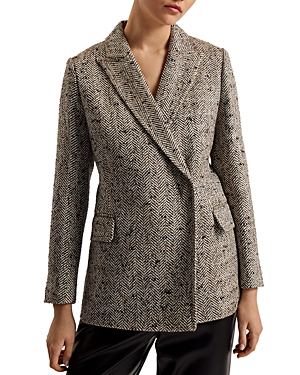 Shop Ted Baker Oversized Double Breasted Blazer Coat In Natural