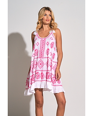 Shop Elan Tassel Tie Embroidered Cover Up Dress In White Neon