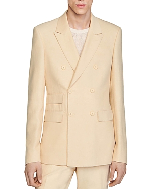 Shop Sandro Croise Double Breasted Suit Jacket In Beige