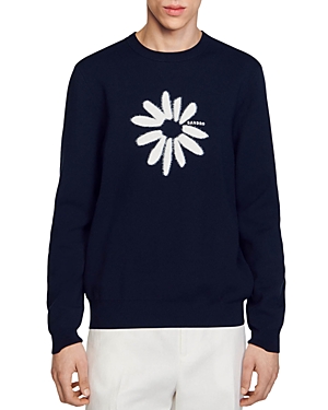 Shop Sandro Fuzzy Flower Knit Sweater In Navy Blue
