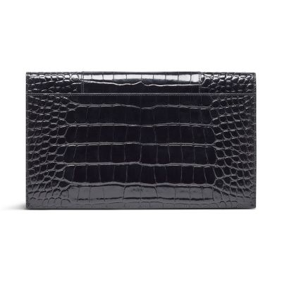 Hourglass Flat Pouch with Flap Crocodile Embossed