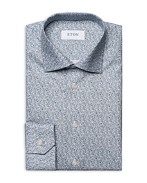 Shop Eton Slim Fit Micro Floral Print Shirt In Light Pastel Blue