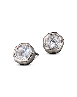 Shop Alexis Bittar Asterales Crystal Molten Stud Earrings In Rhodium Plated In Silver