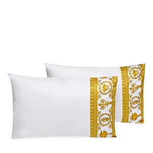 Shop Versace I Heart Baroque Pillowcase Set, King/california King In White Gold