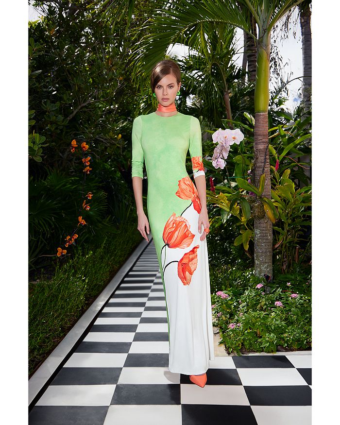 Shop Alice And Olivia Delora Floral Color Block Maxi Dress In Light Green