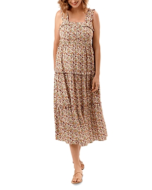 Shop Nom Maternity Emma Tiered Striped During & After Dress In Warm Floral
