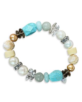 Stephen Dweck Sterling Silver Terraquatic Multi Gemstone Slip On Statement Bracelet