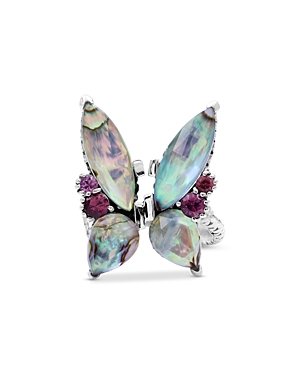 Shop Stephen Dweck Faceted Natural Quartz Abalone & Rhodolite Garnet Butterfly Ring In Blue/purple