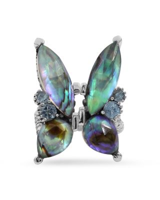 Stephen Dweck Garden of Stephen Faceted Quartz Abalone, Labradorite & Swiss Blue Topaz Butterfly Ring