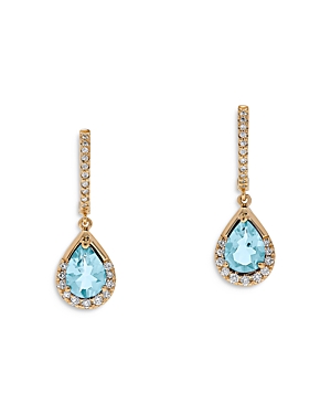 Aquamarine & Diamond Pear Drop Earrings in 14K Yellow Gold