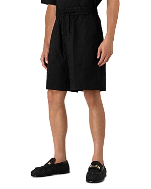 Shop Emporio Armani Poplin Embroidered Drawstring Regular Fit Bermuda Shorts In Solid Black