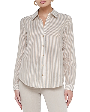 Shop L Agence L'agence Laurent Metallic Button Up Blouse In Dark Cappucino