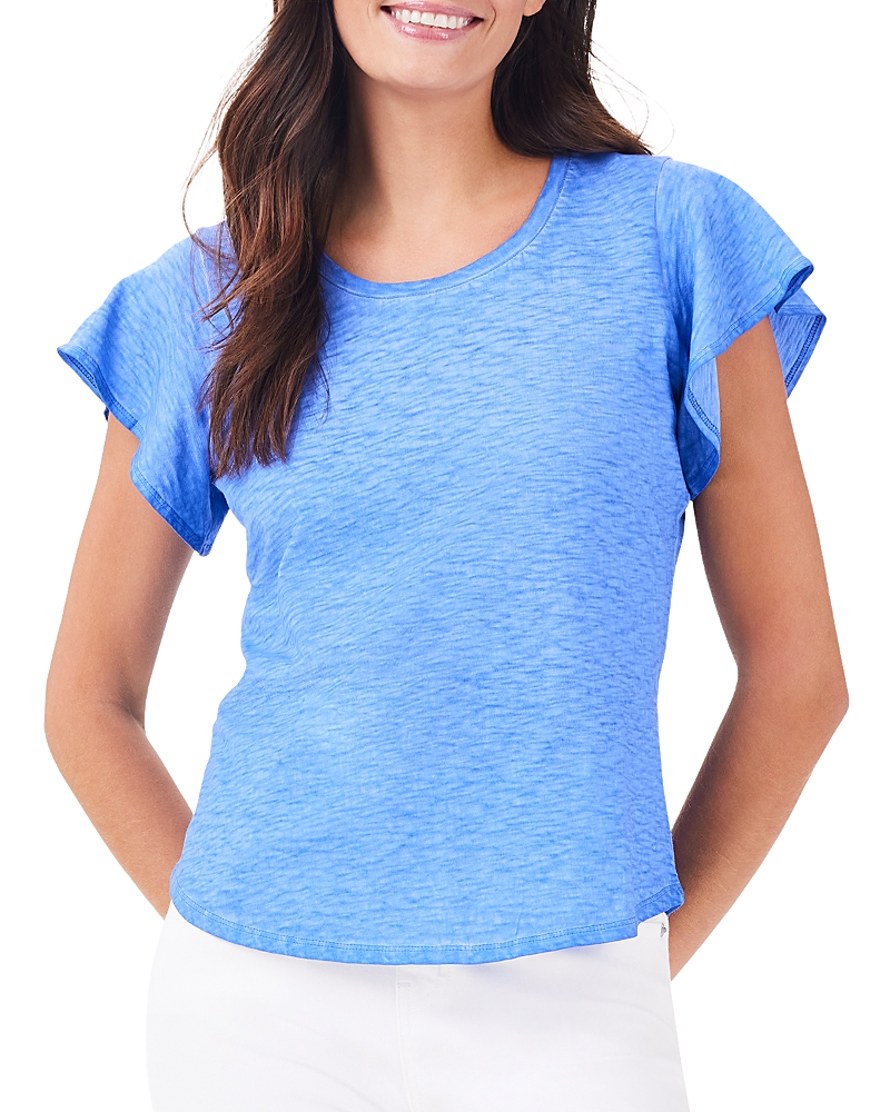 Nzt By Nic+zoe Flutter Sleeve Cotton T-shirt In Ultramarine