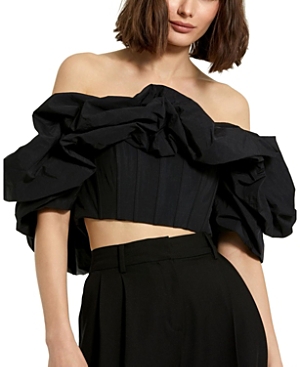 Shop Mac Duggal Faille Off The Shoulder Bustier Ruffle Top In Black