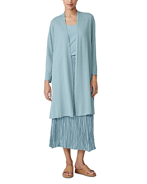 Eileen Fisher Long Linen & Cotton Cardigan Sweater In Seafoam