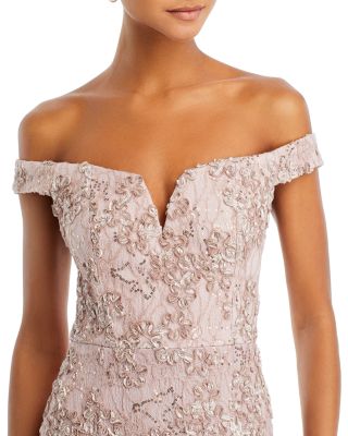 Off-the-Shoulder Embellished Lace Gown - Exclusive