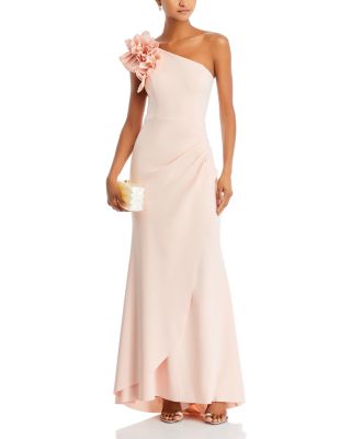 One Shoulder Ruffle Crepe Gown - Exclusive
