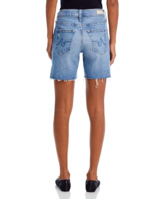 Mid Rise Raw Hem Denim Shorts
