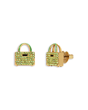 Shop Kate Spade New York Sweet Treasures Pave Handbag Stud Earrings In Green/gold