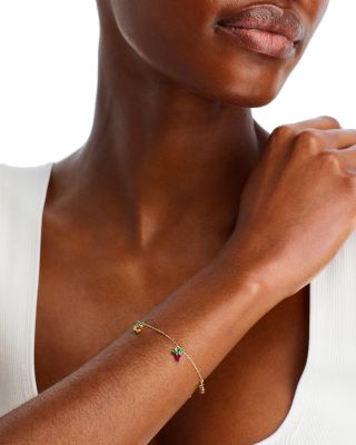 14K Yellow Gold Multi Gemstone Fruit Charm Bracelet
