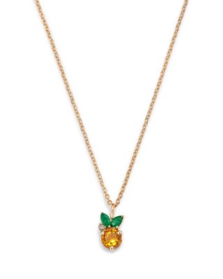 Moon & Meadow - 14K Yellow Gold Multi Gemstone Orange Fruit Pendant Necklace, 16-18"