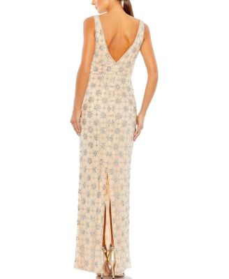 Sleeveless Hand Beaded V-neck Gown