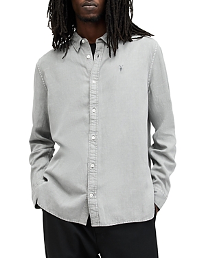 Shop Allsaints Laguna Relaxed Fit Button Down Shirt In Ash Grey