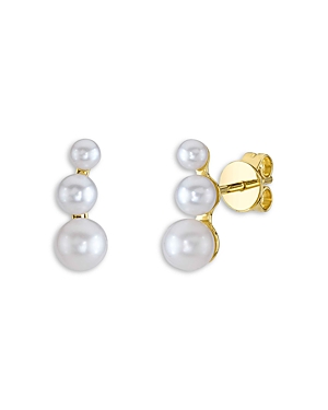 Moon & Meadow 14k Yellow Gold Jackie Cultured Freshwater Pearl Graduated Stud Earrings In White